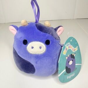 Squishmallows Ingrid Purple Cow 3.5” Clip Plush NWT 🧸